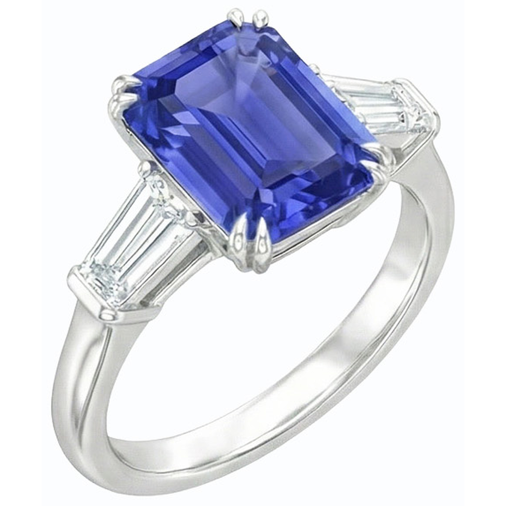 Natural Earth Mined Diamond 3 Stone Wedding Ring Emerald Ceylon Sapphire 3.50 Carats