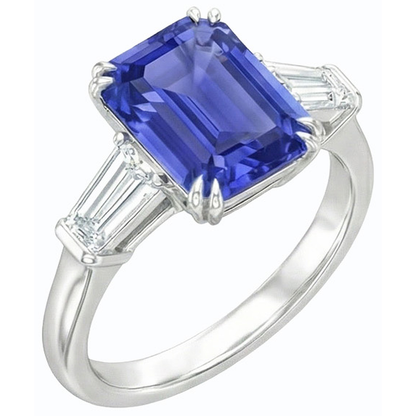 Natural Earth Mined Diamond 3 Stone Wedding Ring Emerald Ceylon Sapphire 3.50 Carats