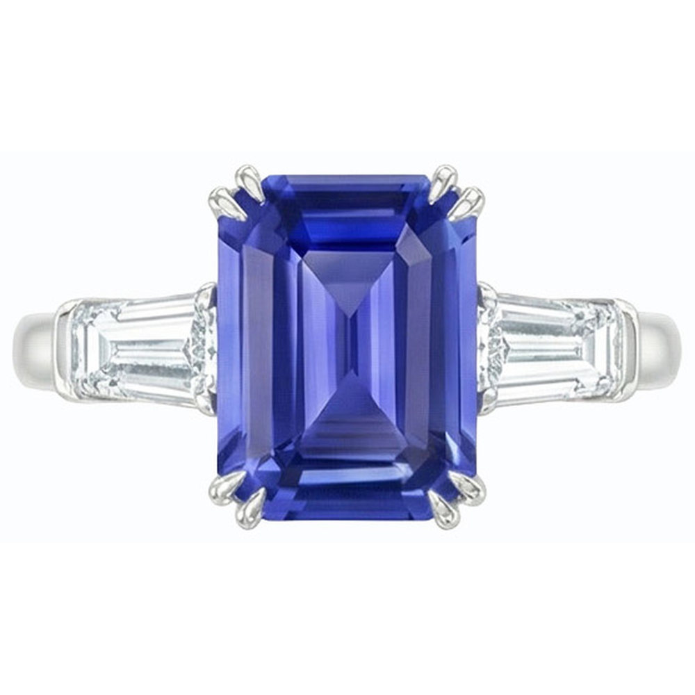 Natural Earth Mined Diamond 3 Stone Wedding Ring Emerald Ceylon Sapphire 3.50 Carats