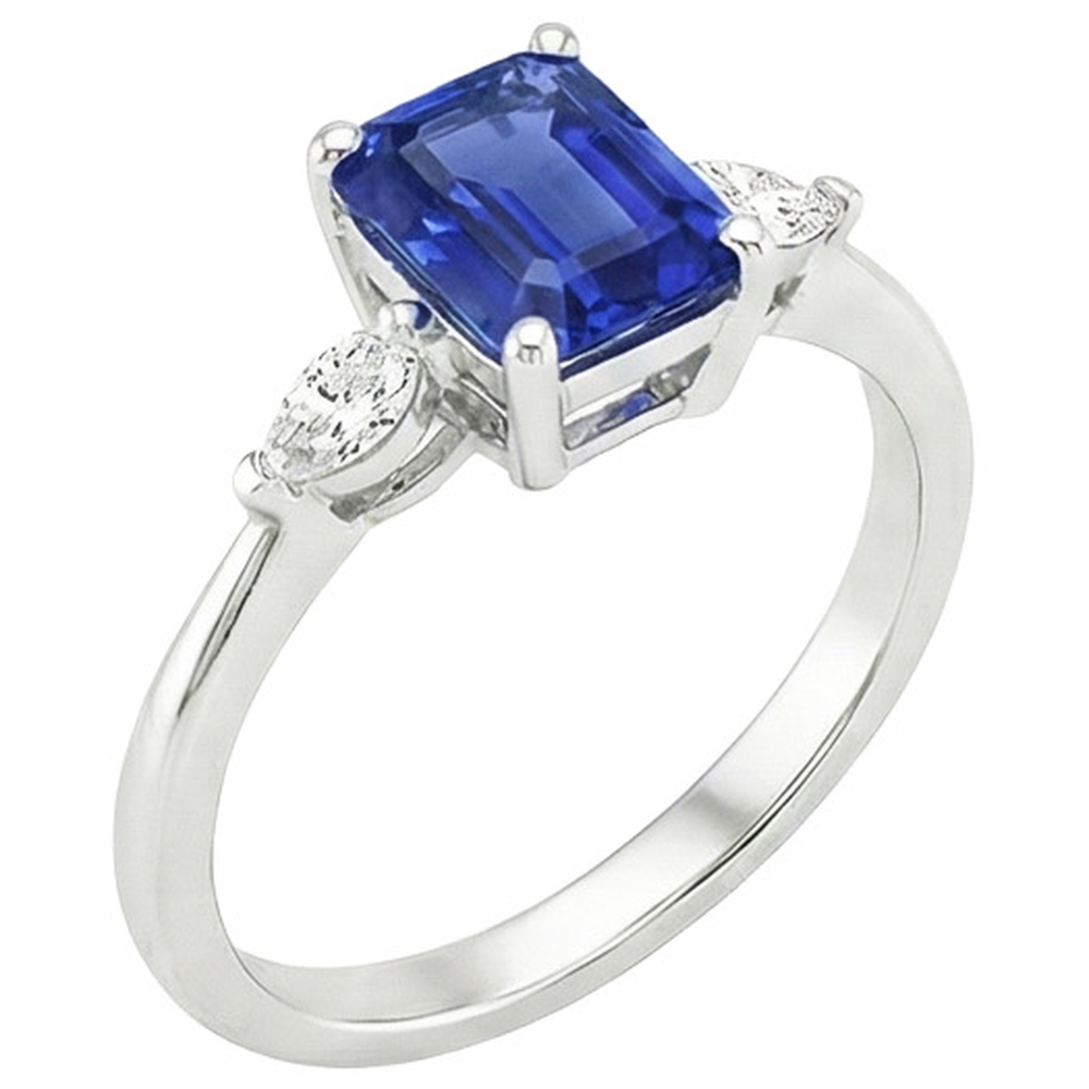 Natural Earth Mined Diamond 3 Stones Ring Emerald Ceylon Sapphire 3.50 Carats
