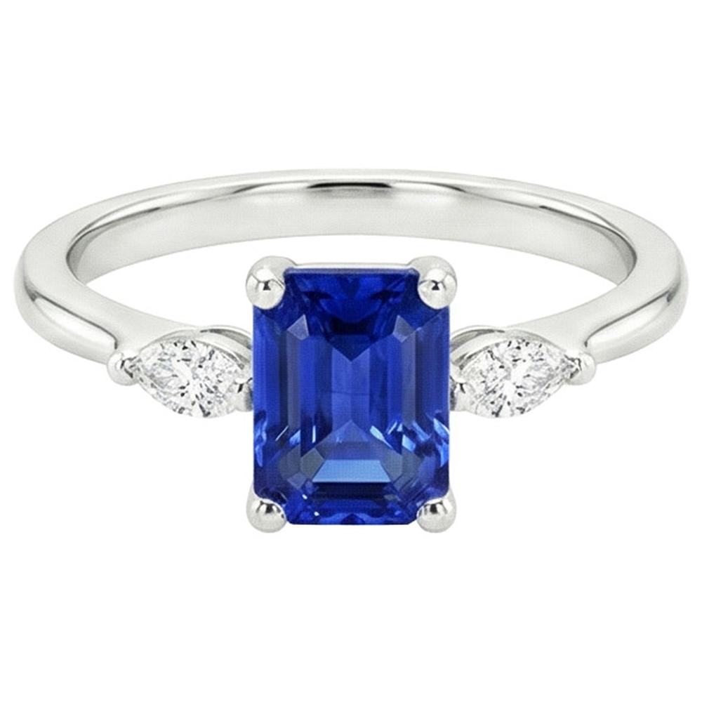 Natural Earth Mined Diamond 3 Stones Ring Emerald Ceylon Sapphire 3.50 Carats