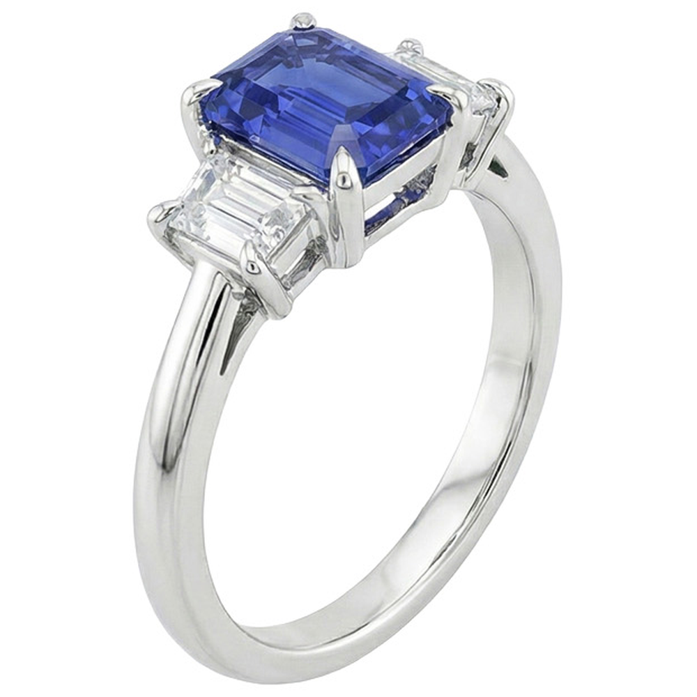 Natural Earth Mined Diamond 3 Stones Ring Emerald Ceylon Sapphire & 3.50 Carats