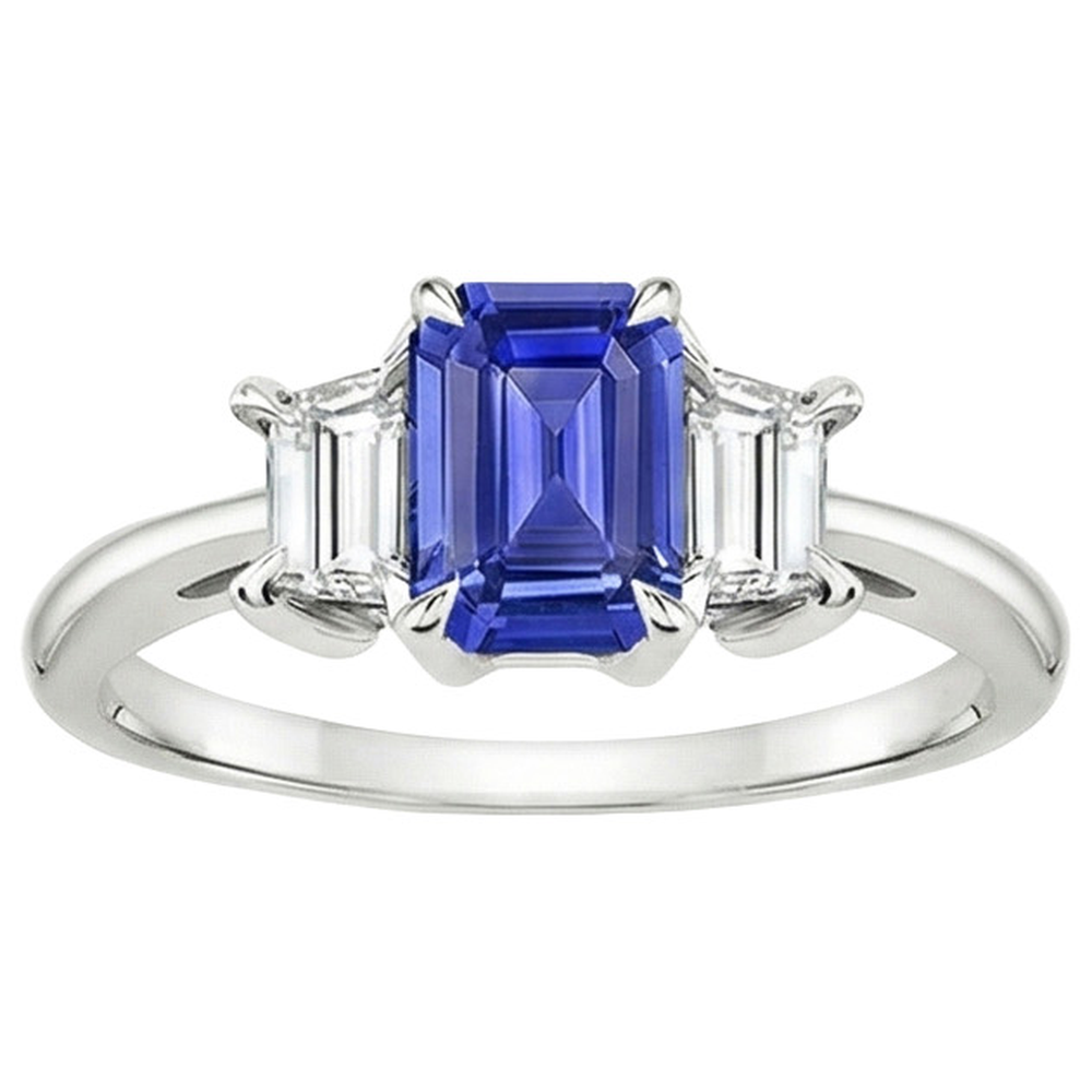 Natural Earth Mined Diamond 3 Stones Ring Emerald Ceylon Sapphire & 3.50 Carats