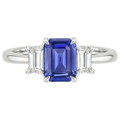 Natural Earth Mined Diamond 3 Stones Ring Emerald Ceylon Sapphire & 3.50 Carats