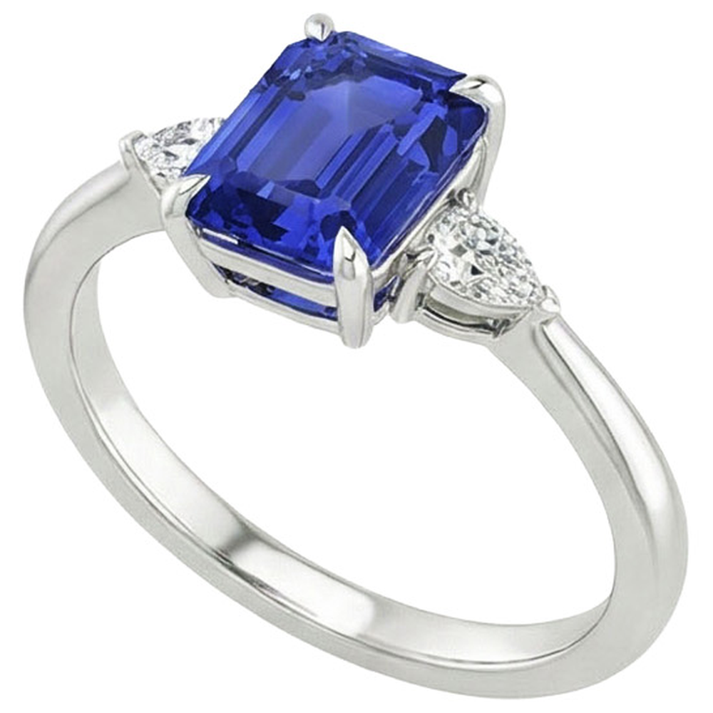 Natural Earth Mined Diamond 3 Stones Ring Emerald & Pear Blue Sapphire 3.25 Carats