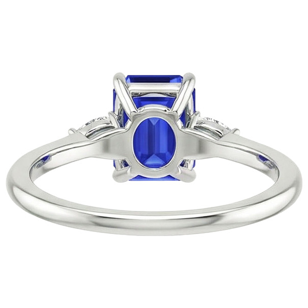 Natural Earth Mined Diamond 3 Stones Ring Emerald & Pear Blue Sapphire 3.25 Carats
