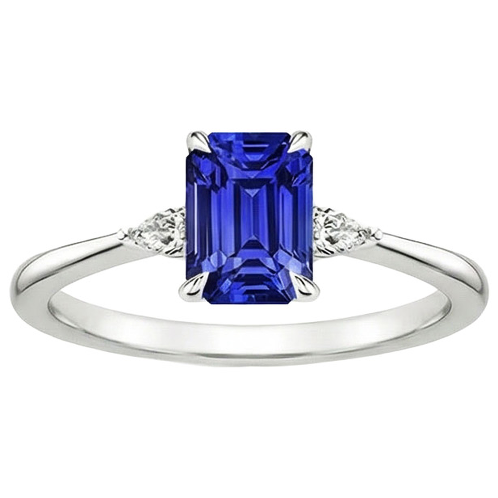 Natural Earth Mined Diamond 3 Stones Ring Emerald & Pear Blue Sapphire 3.25 Carats