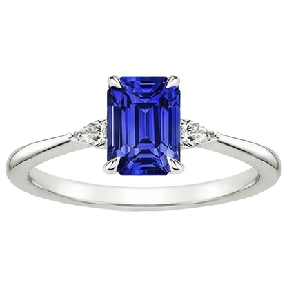 Natural Earth Mined Diamond 3 Stones Ring Emerald & Pear Blue Sapphire 3.25 Carats