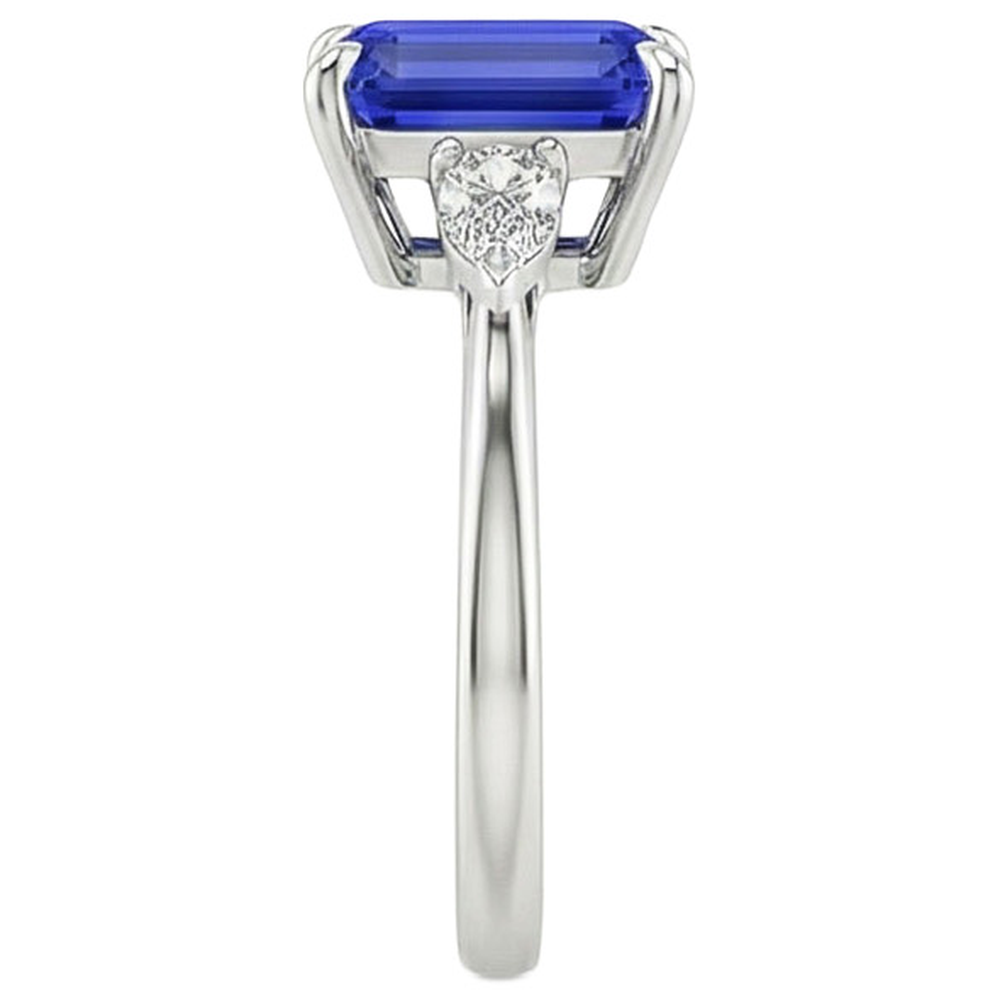 Natural Earth Mined Diamond 3 Stones Ring Emerald & Pear Blue Sapphire 3.25 Carats