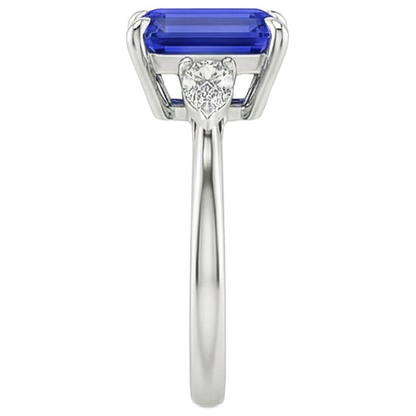 Natural Earth Mined Diamond 3 Stones Ring Emerald & Pear Blue Sapphire 3.25 Carats