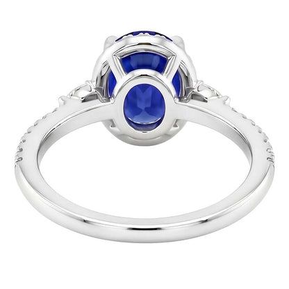 Natural Earth Mined Diamond And Oval Sapphire Ring