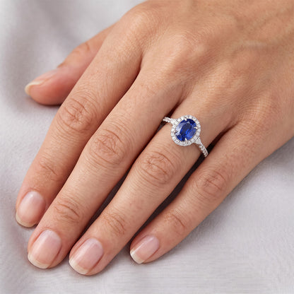Natural Earth Mined Diamond And Oval Sapphire Ring