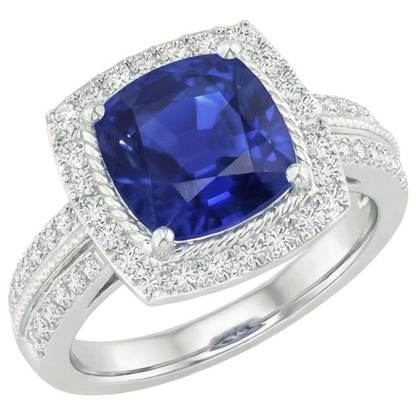 Natural Earth Mined Diamond And Sapphire Halo Engagement Ring 3.70 Carats White Gold 14K