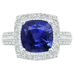 Natural Earth Mined Diamond And Sapphire Halo Engagement Ring 3.70 Carats White Gold 14K