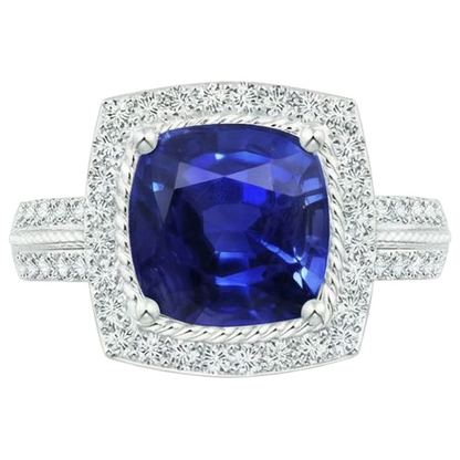 Natural Earth Mined Diamond And Sapphire Halo Engagement Ring 3.70 Carats White Gold 14K