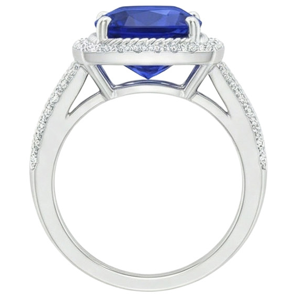 Natural Earth Mined Diamond And Sapphire Halo Engagement Ring 3.70 Carats White Gold 14K