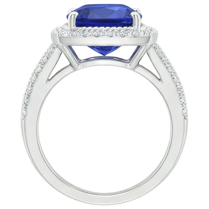 Natural Earth Mined Diamond And Sapphire Halo Engagement Ring 3.70 Carats White Gold 14K