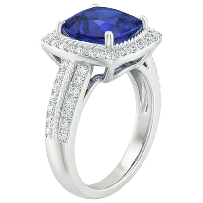 Natural Earth Mined Diamond And Sapphire Halo Engagement Ring 3.70 Carats White Gold 14K