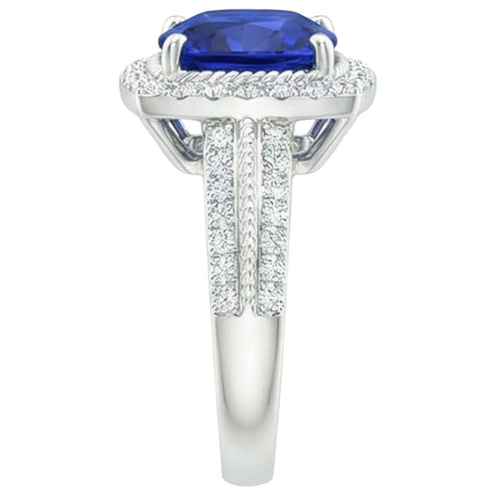 Natural Earth Mined Diamond And Sapphire Halo Engagement Ring 3.70 Carats White Gold 14K