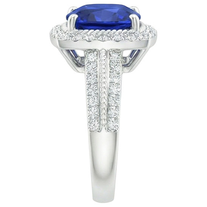 Natural Earth Mined Diamond And Sapphire Halo Engagement Ring 3.70 Carats White Gold 14K