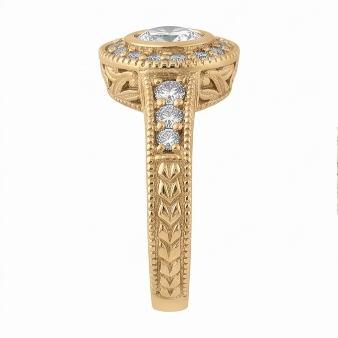Natural Earth Mined Diamond Anniversary 0.80 Carat Fancy Ring Bezel Setting Jewelry YG 14K