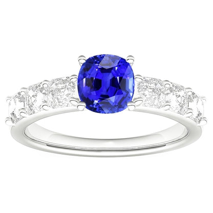 Natural Earth Mined Diamond Anniversary Cushion Ceylon Sapphire Ring 2.50 Carats