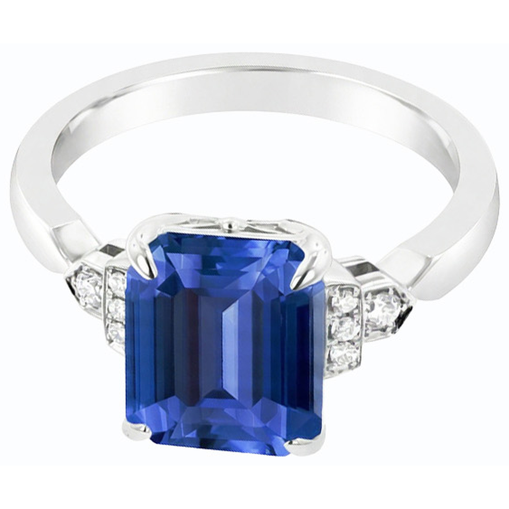 Natural Earth Mined Diamond Anniversary Emerald Ceylon Sapphire Ring 3 Carats Jewelry