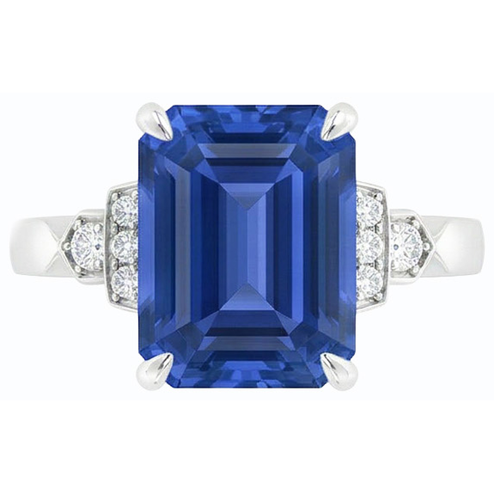 Natural Earth Mined Diamond Anniversary Emerald Ceylon Sapphire Ring 3 Carats Jewelry