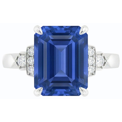 Natural Earth Mined Diamond Anniversary Emerald Ceylon Sapphire Ring 3 Carats Jewelry
