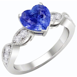 Natural Sapphire Ring 3ct - White Gold 14K