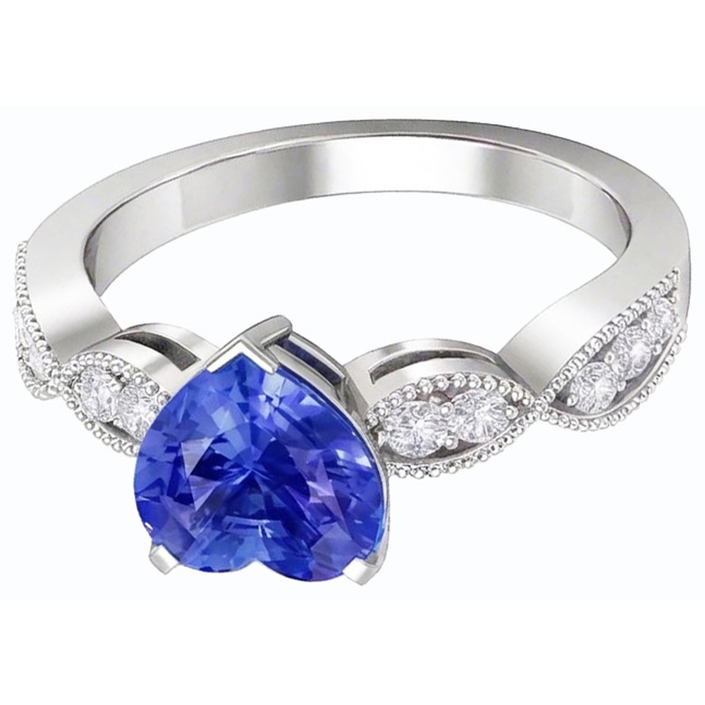 natural round sapphire 3ct ring close up detail