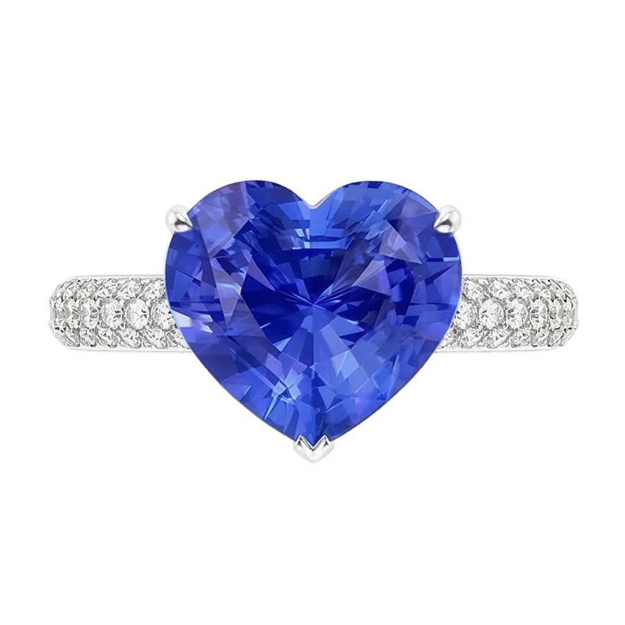 Natural Earth Mined Diamond Anniversary Heart Ceylon Sapphire Gemstone Ring 4.50 Carats