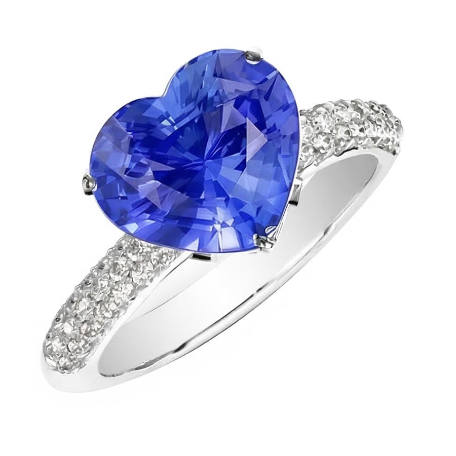 Natural Earth Mined Diamond Anniversary Heart Ceylon Sapphire Gemstone Ring 4.50 Carats