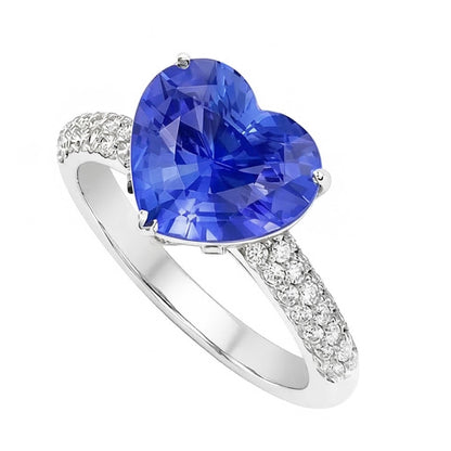 Natural Earth Mined Diamond Anniversary Heart Ceylon Sapphire Gemstone Ring 4.50 Carats