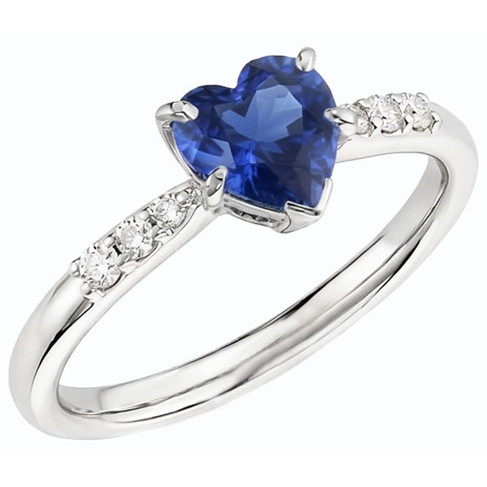 Natural Earth Mined Diamond Anniversary Heart Sapphire Ring 1.50 Carats Women’s Jewelry
