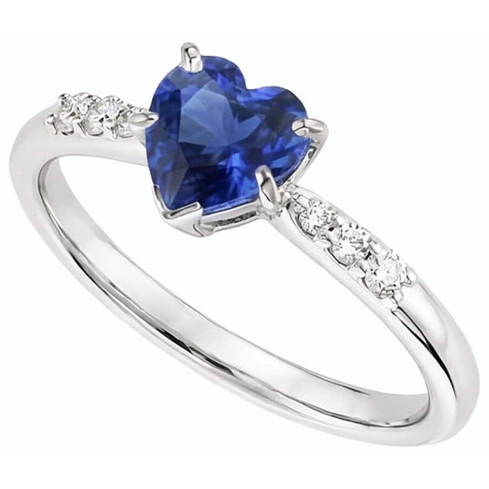 Natural Earth Mined Diamond Anniversary Heart Sapphire Ring 1.50 Carats Women’s Jewelry