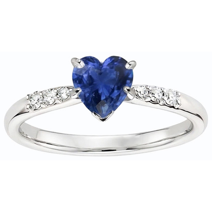 Natural Earth Mined Diamond Anniversary Heart Sapphire Ring 1.50 Carats Women’s Jewelry