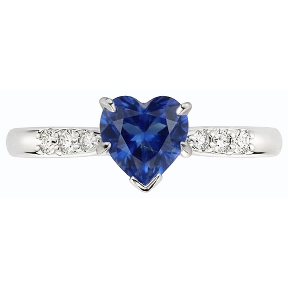 Natural Earth Mined Diamond Anniversary Heart Sapphire Ring 1.50 Carats Women’s Jewelry