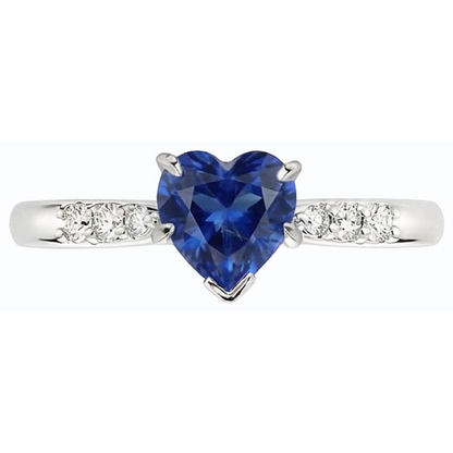 Natural Earth Mined Diamond Anniversary Heart Sapphire Ring 1.50 Carats Women’s Jewelry