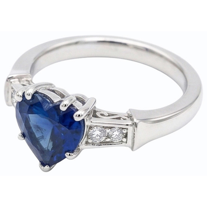 Natural Earth Mined Diamond Anniversary Heart Sri Lankan Sapphire Ring 5 Stone 1.75 Carats