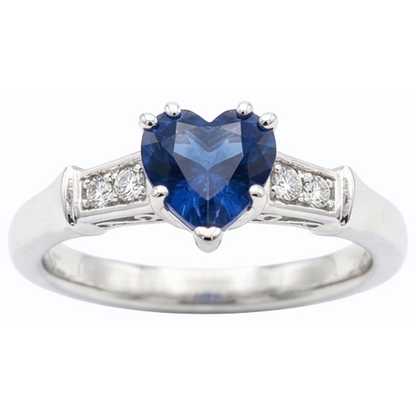 Natural Earth Mined Diamond Anniversary Heart Sri Lankan Sapphire Ring 5 Stone 1.75 Carats