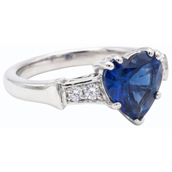Natural Earth Mined Diamond Anniversary Heart Sri Lankan Sapphire Ring 5 Stone 1.75 Carats