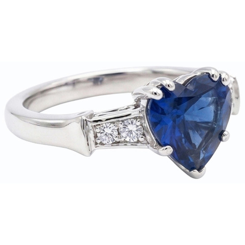 Natural Earth Mined Diamond Anniversary Heart Sri Lankan Sapphire Ring 5 Stone 1.75 Carats