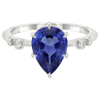 Natural Earth Mined Diamond Anniversary Pear Ceylon Sapphire Ring 5 Stone 2.50 Carats