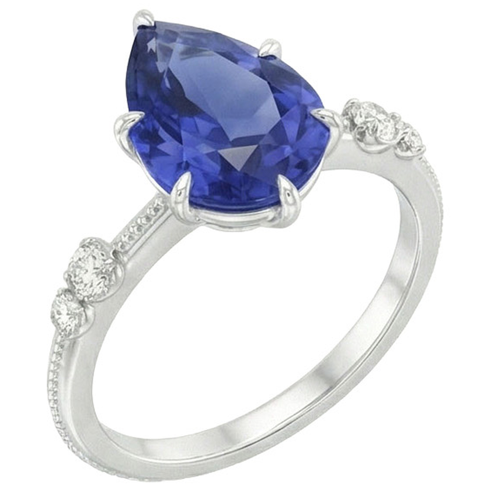 Natural Earth Mined Diamond Anniversary Pear Ceylon Sapphire Ring 5 Stone 2.50 Carats