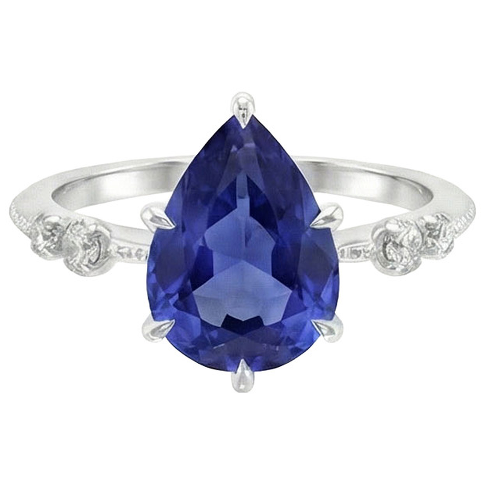 Natural Earth Mined Diamond Anniversary Pear Ceylon Sapphire Ring 5 Stone 2.50 Carats