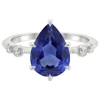 Natural Earth Mined Diamond Anniversary Pear Ceylon Sapphire Ring 5 Stone 2.50 Carats