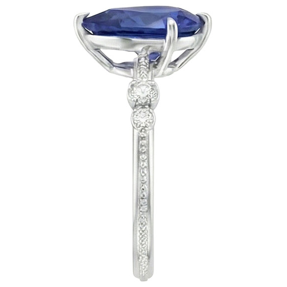 Natural Earth Mined Diamond Anniversary Pear Ceylon Sapphire Ring 5 Stone 2.50 Carats