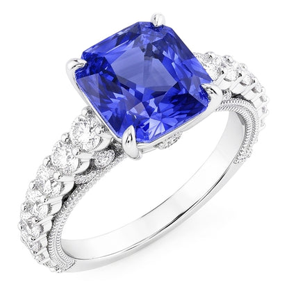 Natural Earth Mined Diamond Anniversary Ring 4 Carats Vintage Style Sapphire Radiant Cut