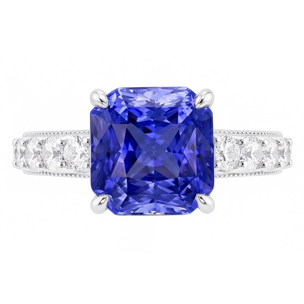 Natural Earth Mined Diamond Anniversary Ring 4 Carats Vintage Style Sapphire Radiant Cut